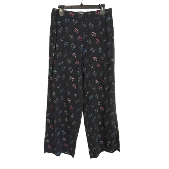 Marine Layer Kiley Pants Black India Floral Elastic RelaxeWaist Wide Leg Size XL - Picture 1 of 13